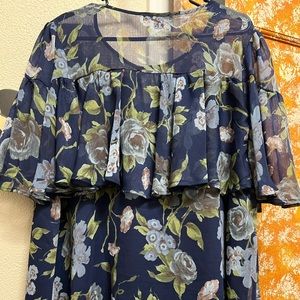 Women’s Roaman’s Sheer ruffled keyhole front top 20W